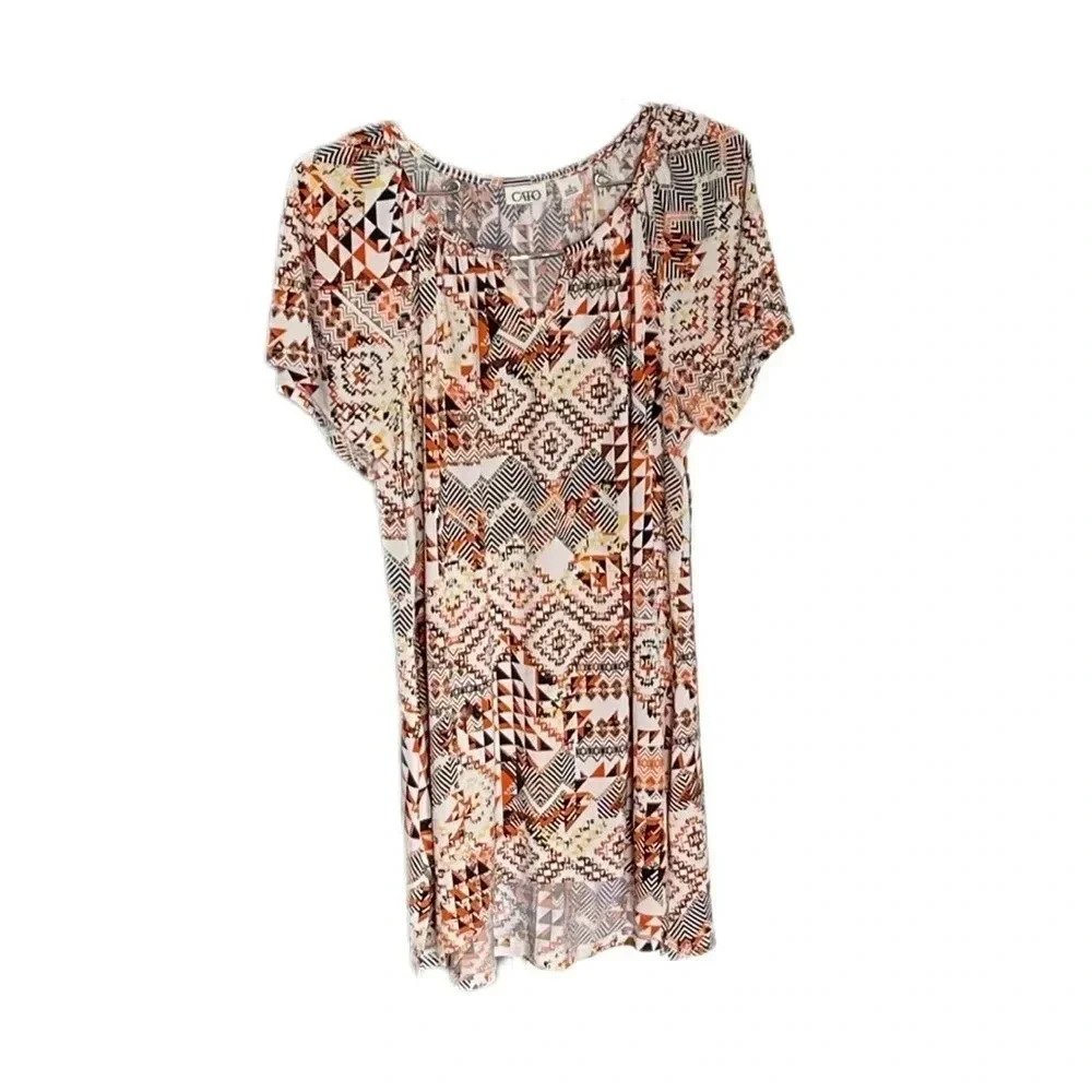 Cato’s Abstract Multicolor Short Sleeve Tunic Blouse Women’s Small